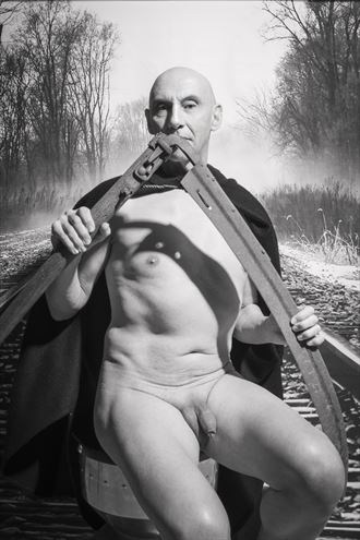 grim reaper at the railway line artistic nude photo by photographer eric eichin