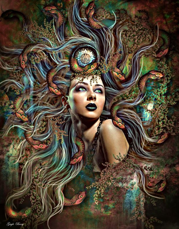 hair of snakes the medusa surreal artwork by artist gayle berry