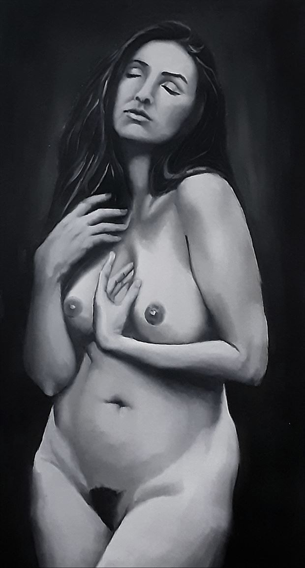 her appearance on my canvas artistic nude artwork by artist pradip chakraborty