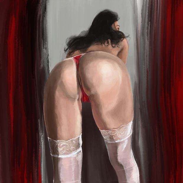 joanne in red 1 lingerie artwork by artist nick kozis