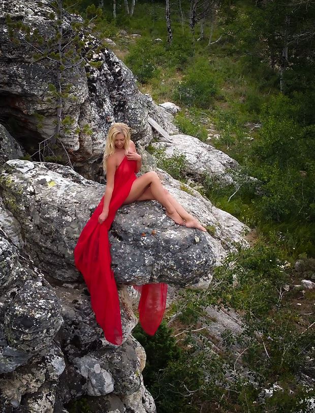 lady in red nature photo by model sandra todd