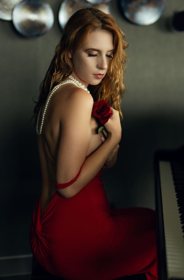 lady in red sensual photo by photographer sunny rays
