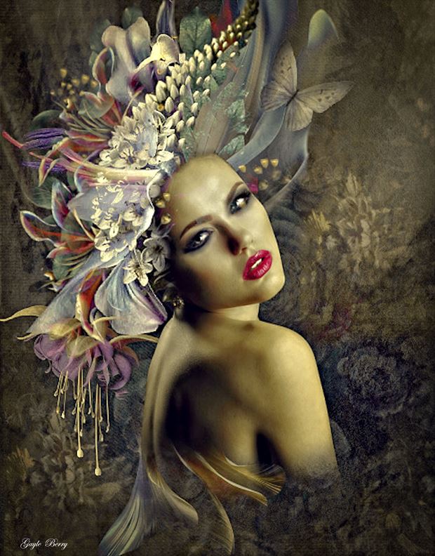 lady in the floral hat fantasy artwork by artist gayle berry