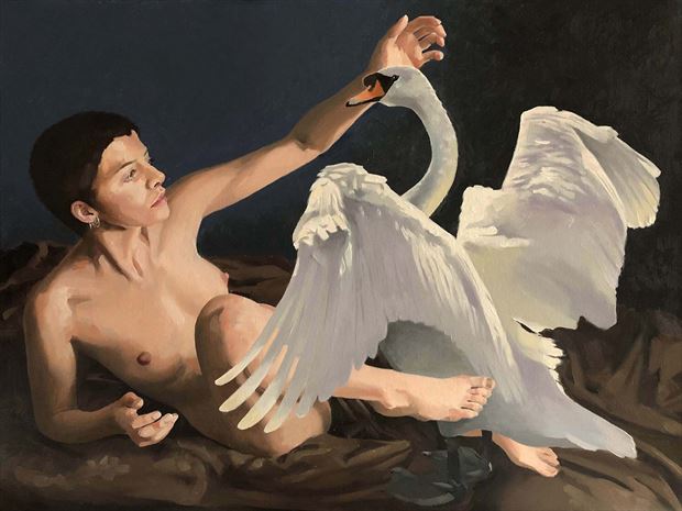 lara as leda and the swan figure study artwork by artist deryck henley