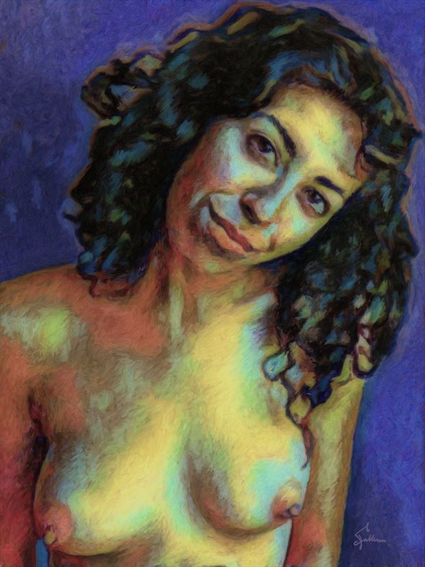 layla on blue artistic nude artwork by artist van evan fuller