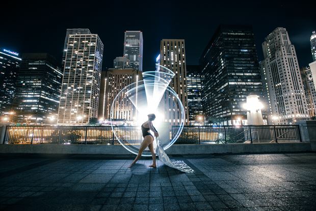 light painting architectural photo by model ceara blu