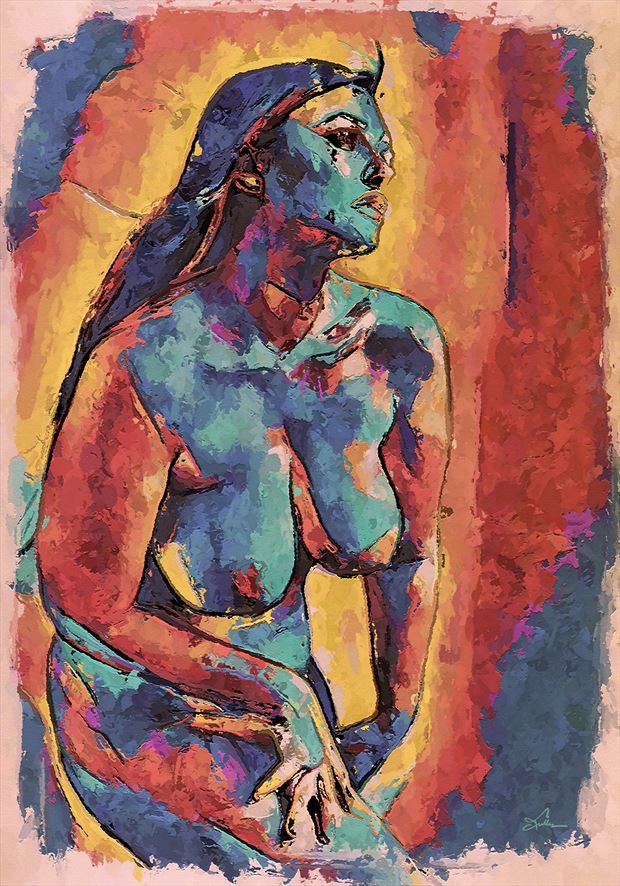 lilias blue and orange artistic nude artwork by artist van evan fuller