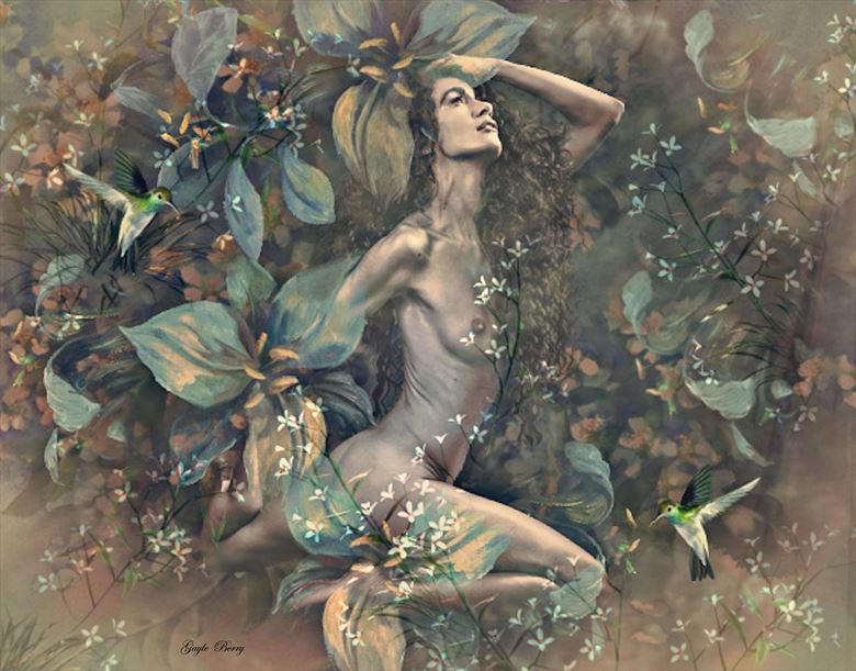 lovely flowers of blue artistic nude artwork by artist gayle berry