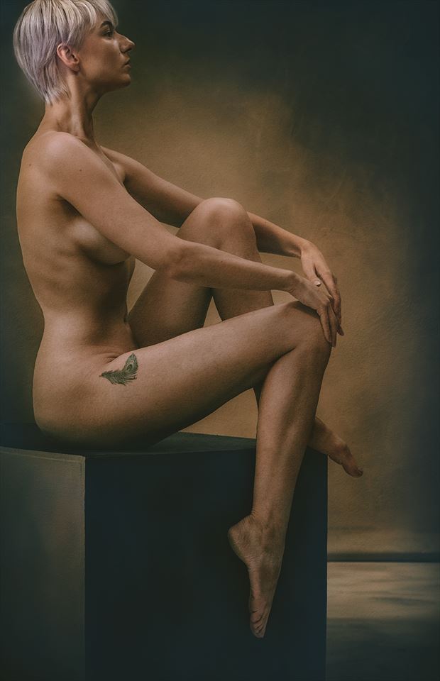 lovely sara on the cube artistic nude artwork by photographer dieter kaupp