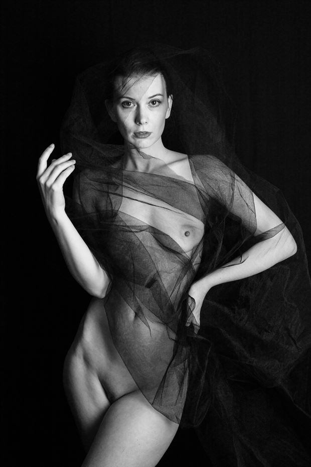 m f in black tulle artistic nude photo by photographer lightworkx