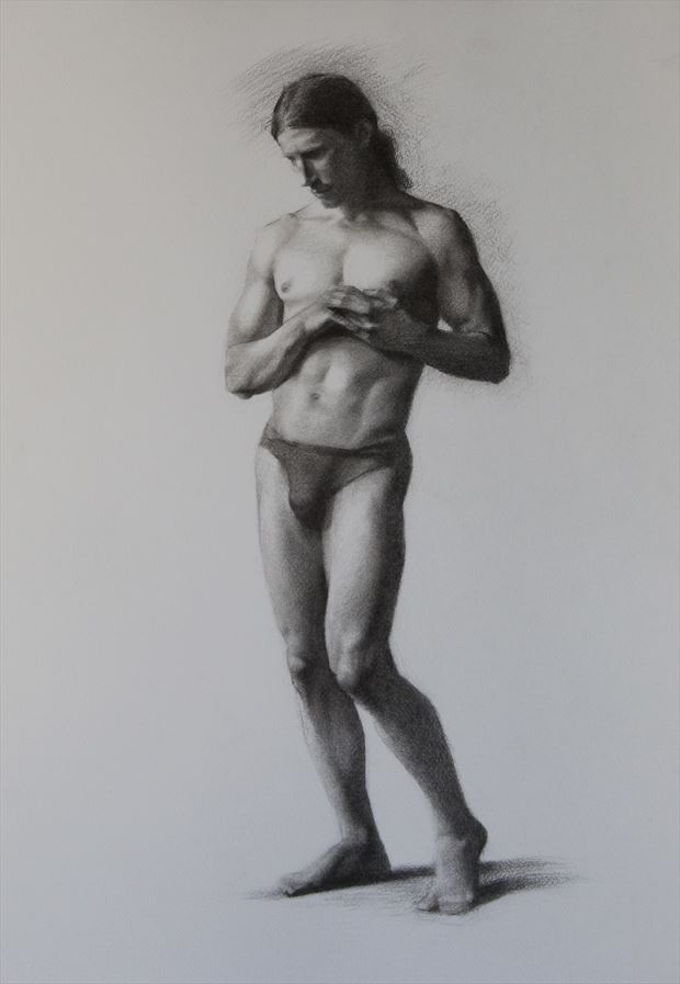 male figure in charcoal artistic nude artwork by artist edoism