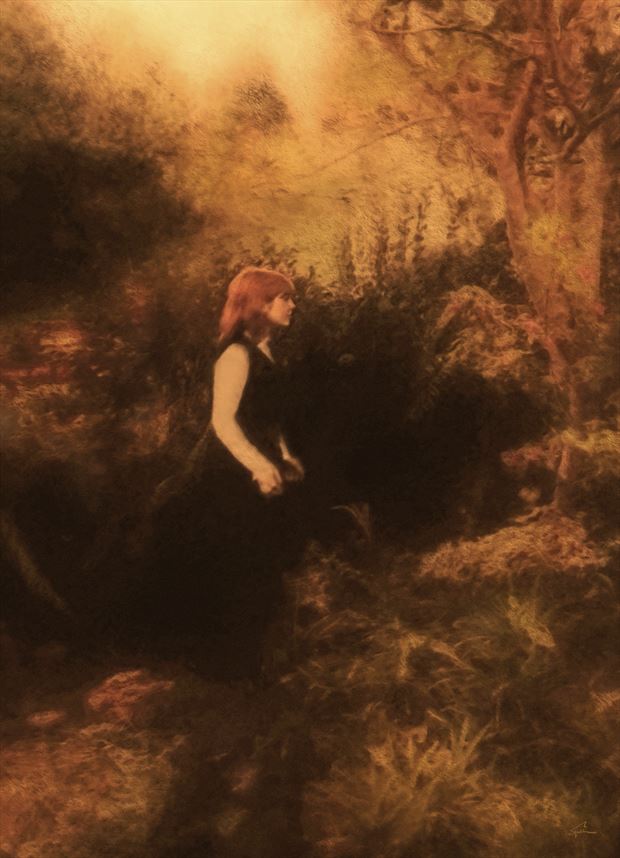 marcela in a golden landscape nature artwork by artist van evan fuller
