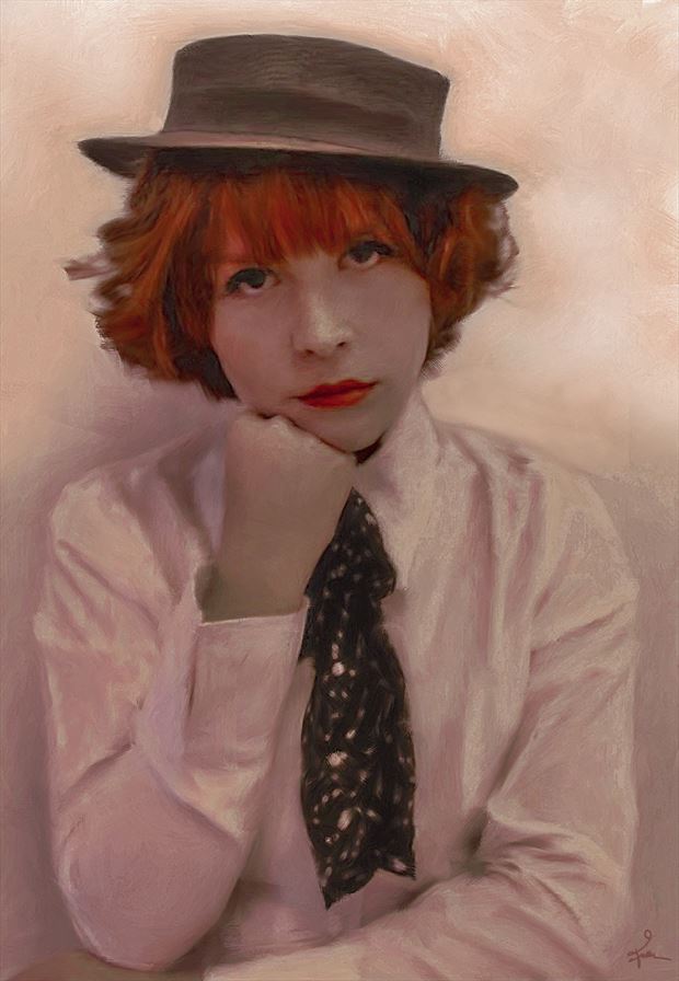 marci in a porkpie hat fashion artwork by artist van evan fuller