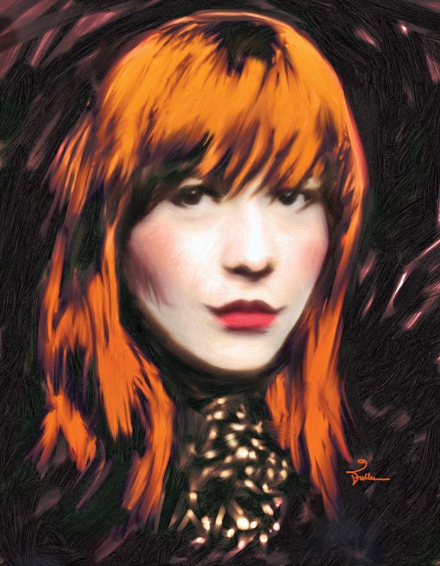 marci study in black and orange fashion artwork by artist van evan fuller