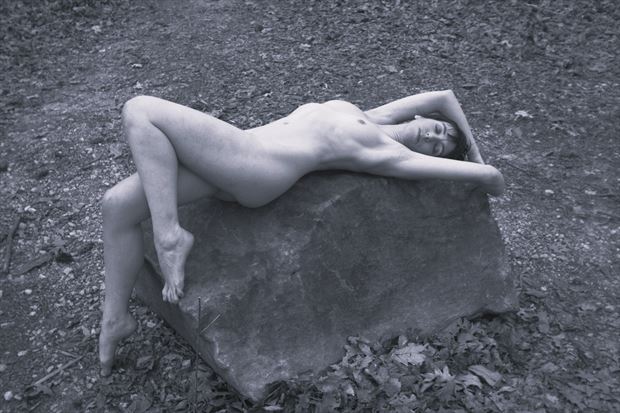 melancholic reclined on boulder artistic nude photo by photographer kayakdude