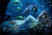 mermaid and dolphin fantasy fantasy artwork by artist karinclaessonart