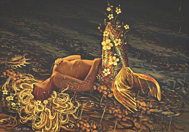 mermaid ashore surreal artwork by artist gayle berry