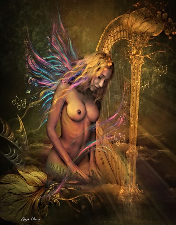 mermaids harp artistic nude artwork by artist gayle berry