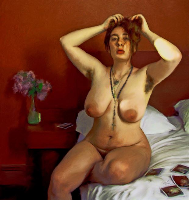 milki in a rust colored room artistic nude artwork by artist van evan fuller