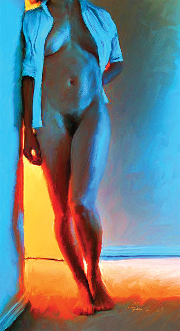 muriel in red blue and yellow artistic nude artwork by artist van evan fuller