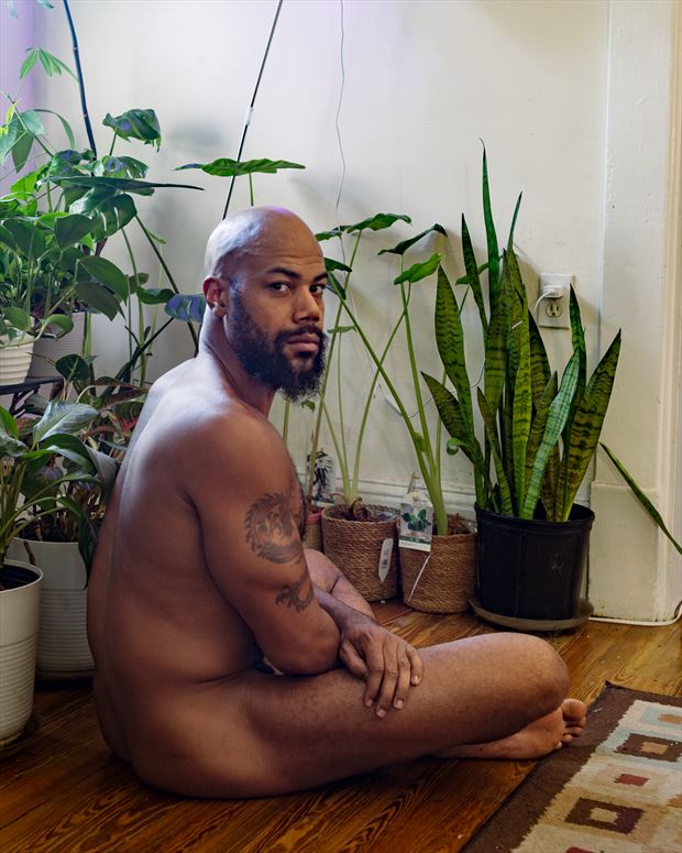 mustafa with plants artistic nude photo by photographer david clifton strawn