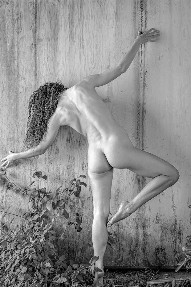 nude against a barn door artistic nude photo by photographer philip turner