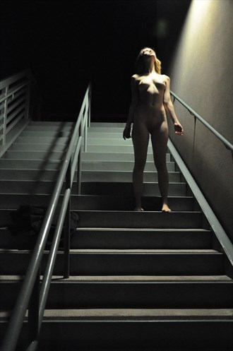 nude descending a concrete staircase artistic nude artwork by photographer thefemalenude