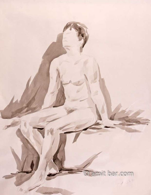 nude man sits on a box artistic nude artwork by photographer bodypainter