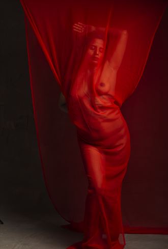 nude wrapped in red fabric artistic nude photo by photographer inder gopal