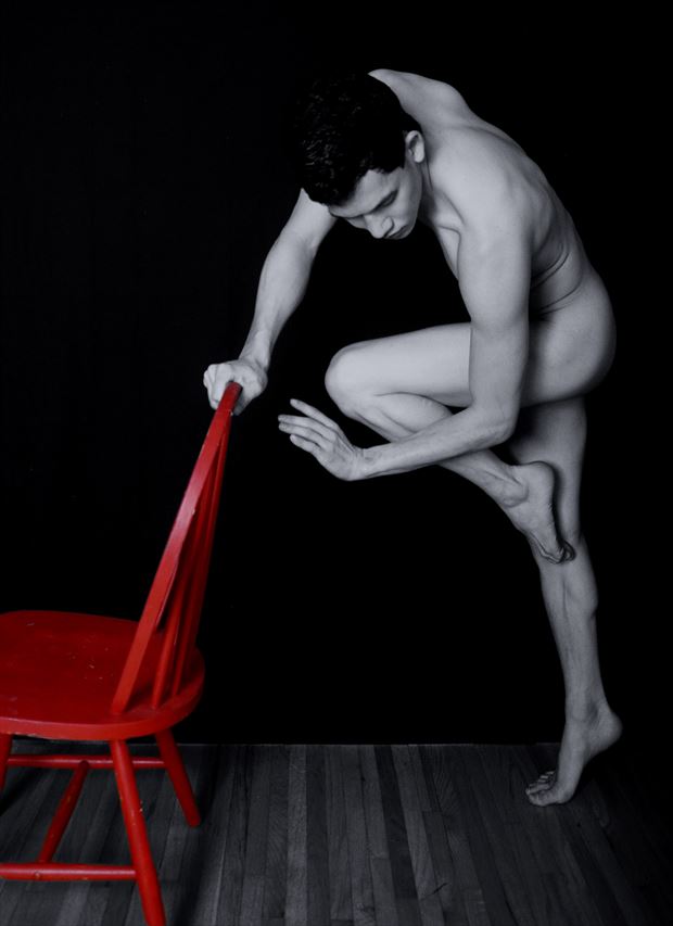 old red chair delicate balance artistic nude photo by photographer ebutterfieldphotog
