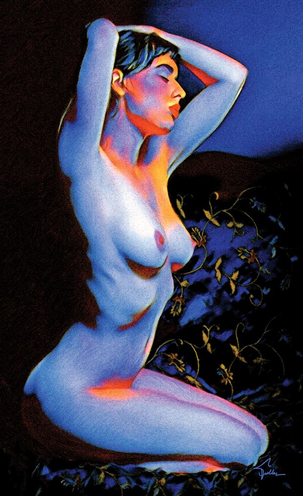 olive on a satin quilt artistic nude artwork by artist van evan fuller