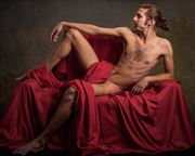 oliver in red artistic nude artwork by photographer cal photography
