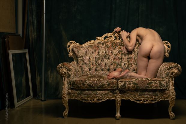 on the best way to sit on a couch artistic nude photo by photographer claude frenette
