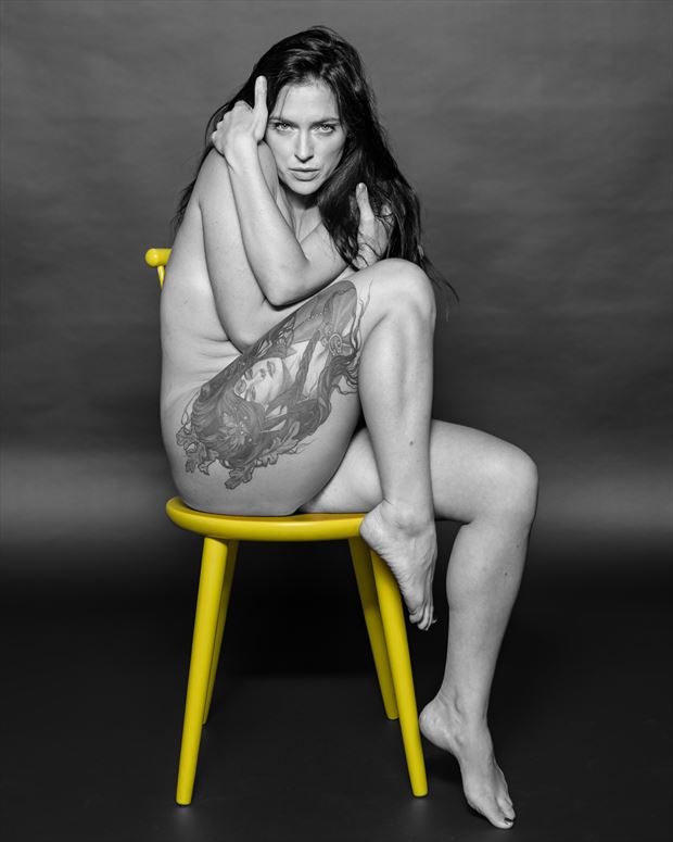 one yellow chair and kait artistic nude artwork by photographer photo kubitza