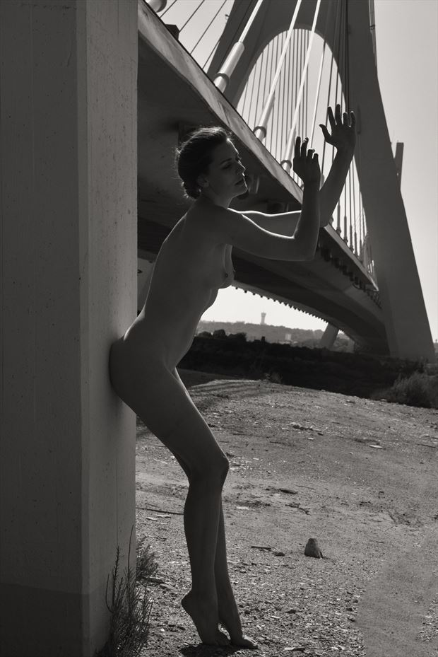 playing harp on the bridge artistic nude photo by photographer henk aalberts photo