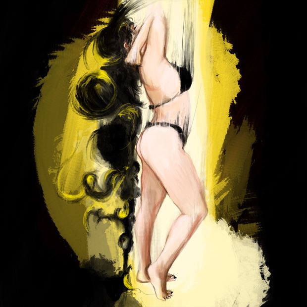 rebecca in yellow bikini artwork by artist nick kozis