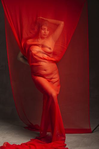 red fabric artistic nude photo by photographer inder gopal