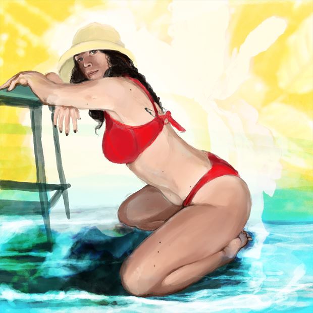 red zoey 1 bikini artwork by artist nick kozis