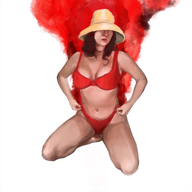 red zoey 2 bikini artwork by artist nick kozis