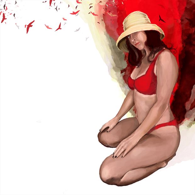 red zoey 3 bikini artwork by artist nick kozis