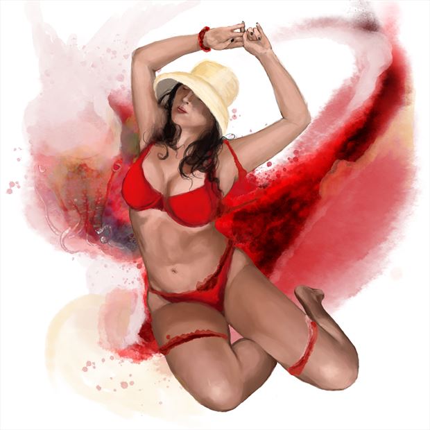 red zoey 4 bikini artwork by artist nick kozis