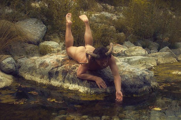 satyr drinking water artistic nude photo by model a stepan