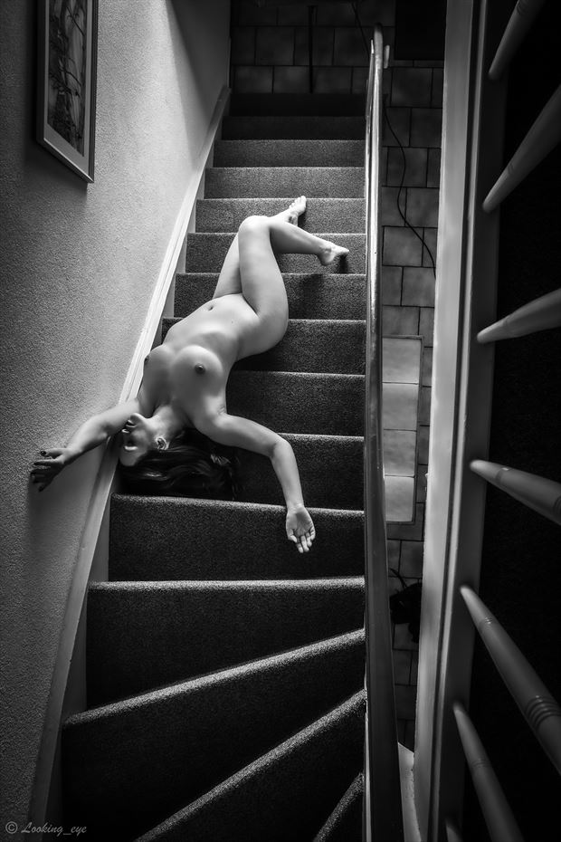 sazze on a stairway iii bw artistic nude photo by photographer looking_eye