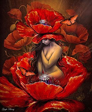 sensual red poppies artistic nude artwork by artist gayle berry