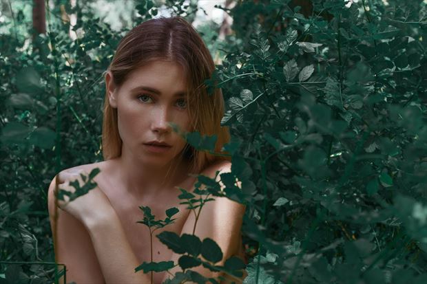 shannon in the forest implied nude photo by photographer jcb