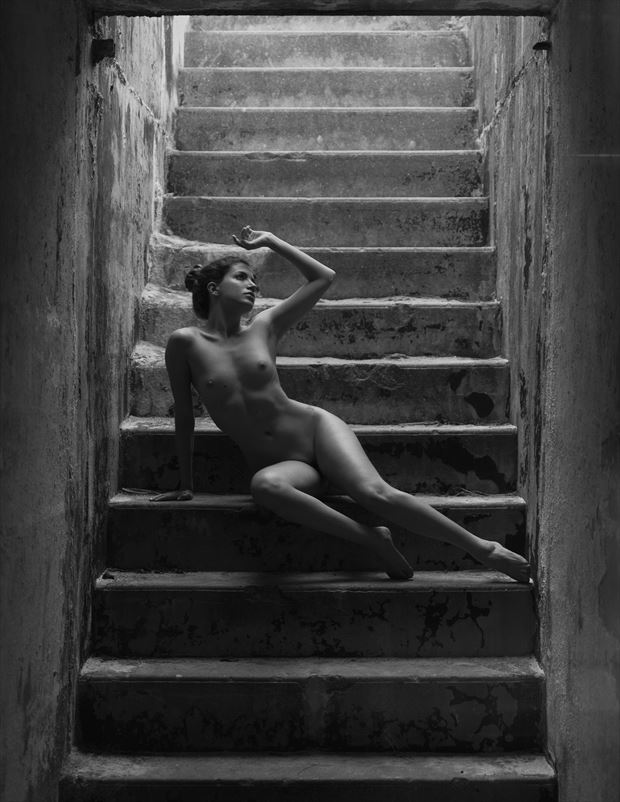 stairs artistic nude photo by model beatrice morgana