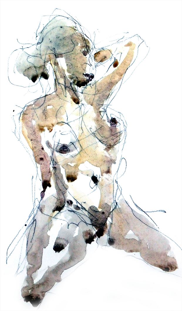 stretching artistic nude artwork by artist roger burnett