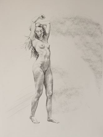 stretching pose artistic nude artwork by artist axelsaffran