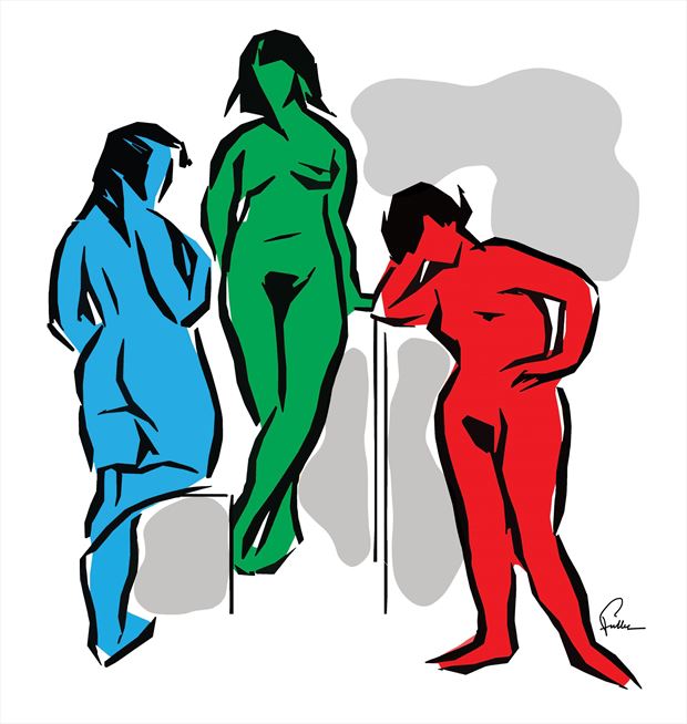 three models artistic nude artwork by artist van evan fuller
