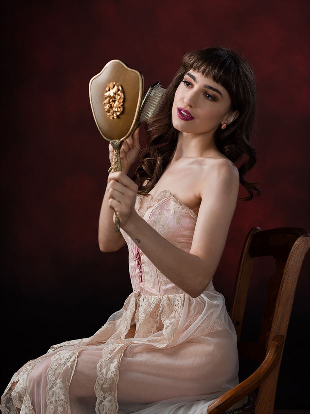 vanity pinup in vintage slip lingerie photo by model ivythemuse